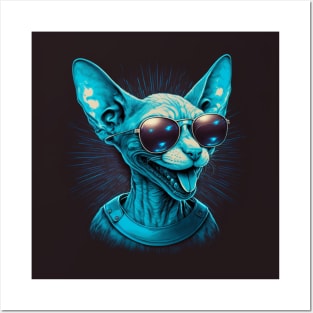 Illustration of a sphinx cat with tongue sticking out and glasses Posters and Art